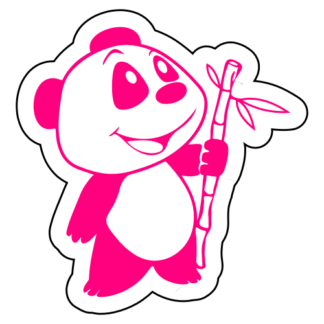 Happy Panda Holding Bamboo Sticker (Hot Pink)